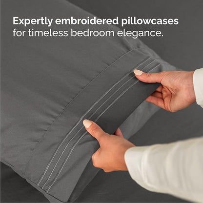 Cal King Size 4 Piece Sheet Set - Comfy Breathable & Cooling Bed Sheets Set - Hotel Luxury Bedding for Women, Men, Kids, Teens, Boys & Girls - Deep Pockets, Soft, Wrinkle Free - Oeko-Tex - Charcoal