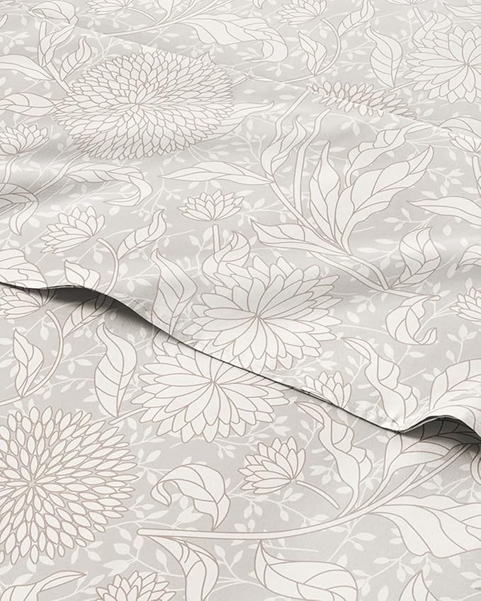 Floral Sheets - Beige Floral Bed Sheet Set - 1 Flat, 1 Fitted & 2 Pillowcases w/ Deep Pockets - Comfy, Wrinkle & Fade Free - Boho Botanical Bedding - Ultra-Soft, Breathable & Cooling - Queen Size