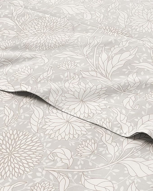 Floral Sheets - Beige Floral Bed Sheet Set - 1 Flat, 1 Fitted & 2 Pillowcases w/ Deep Pockets - Comfy, Wrinkle & Fade Free - Boho Botanical Bedding - Ultra-Soft, Breathable & Cooling - Queen Size