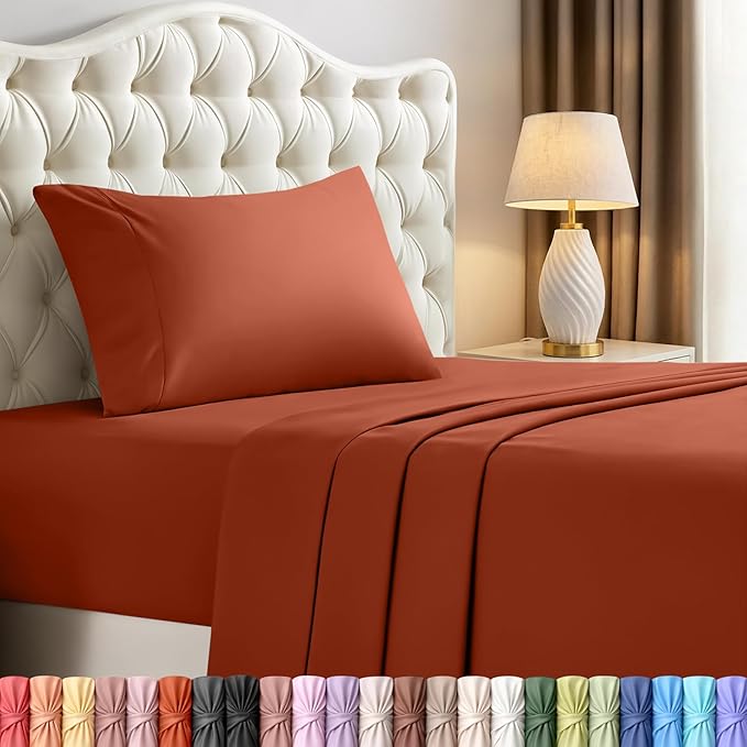 Utopia Bedding Twin Sheet Set – 3 Piece Bed Sheets for Twin Size Bed, Soft and Breathable Microfiber, Includes 1 Fitted Sheet, 1 Flat Sheet and 1 Pillowcase – OekoTex (Orange)