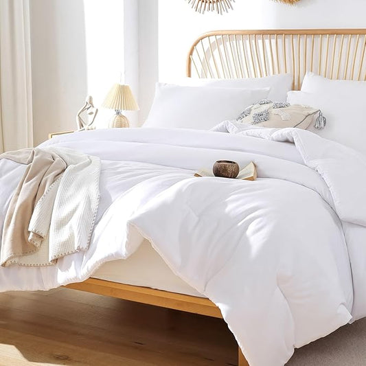 ROSGONIA Twin/Twin XL Comforter Set for College Girls Boys White, 1 Boho Comforter & 1 Pillowcase, Lightweight Kids Comforter All Season Dorm Bedding