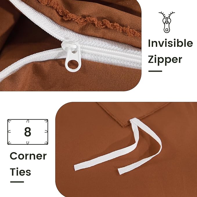NEXHOME PRO Duvet Cover Full,Brunt Orange 3 Pieces Boho Tufted Duvet Cover Set, Soft and Lightweight 100% Washed Microfiber Comforter Cover Set for All Season(Brunt Orange Full, 80 x 90)-No Comforter