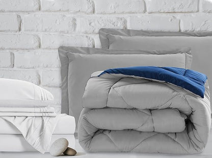 Elegant Comfort 7-Piece Bed-in-a-Bag Comforter & Sheet Set - Luxury 1500 Thread Count Full Size, Super Cozy, Wrinkle and Stain Resistant - Silver/Navy