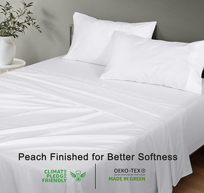 RUVANTI 100% Organic Cotton Sheets Twin Size, Percale Weave, GOTS Certified, 3-Piece Set, Deep Pocket 15", Crisp & Breathable, Soft Durable Bedding, Sábanas Algodón Orgánico – Bright White