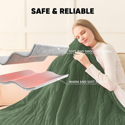 greenoak Heated Blanket Electric Full 72"X84", Heating Blankets with 10 Heat Levels 8 Hours Auto-Off, Soft Flannel Sherpa Fluffy House Warming Gifts for Grandma Seniors Momt, Jade Green