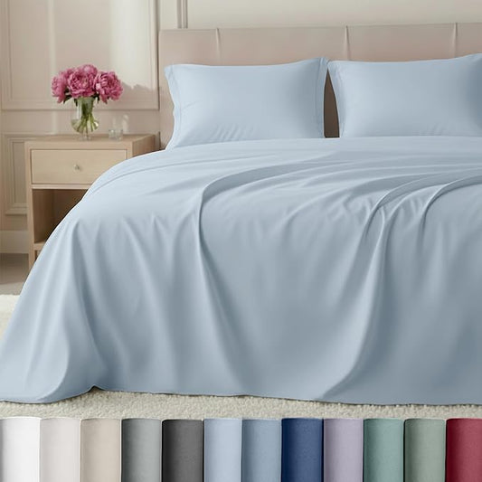 California Design Den Split Top King Sheets Sets for Adjustable Bed - Luxury Hotel 800 Thread Count Sateen, Natural 100% Cotton Sheets, Durable Deep Pockets Bedding Set - Blue (Grey Tone)