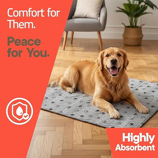 Washable Underpads 34"x36" ( Pack of 2) – Reusable Waterproof Bed Pads for Pets, Kids & Elderly, Extra Heavy Absorbent Incontinence Training & Bedwetting Pads, Non-Slip TPU Backing, Grey & Blue