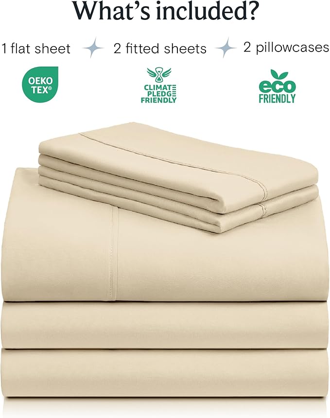 LuxClub 5 PC Split King Sheet Set, Breathable Luxury Bed Sheets, Deep Pockets 18" Eco Friendly Wrinkle Free Cooling Sheets Machine Washable Hotel Bedding Silky Soft - Cream Split King