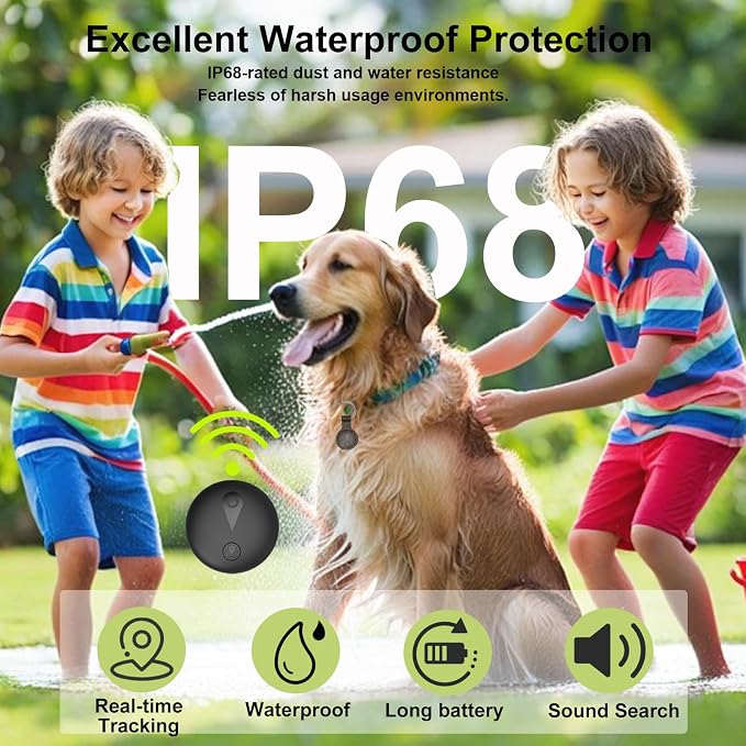 Pet GPS Tracker for Dogs,Mini Collar Location Trackers for Cats(Compatible with iOS Locate),No Monthly Fee Subscription,IP68 Waterproof Real-Time Global Location Tracking Anti-Lost Device-Black