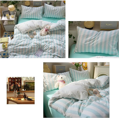 Sky Blue Striped Queen Duvet Cover Soft Boho Comforters Queen Size Cover Stripes Chic Aesthetic Farmhouse Duvet Cover Set with Zipper College Dorm Bedding Washed Microfiber Duvet Protector