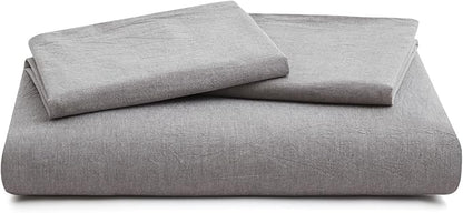 LOVQUE Light Grey Duvet Cover Full Size, 100% Washed Cotton Linen Like Bedding Set with Zipper Closure (No Comforter), 80x90 Inches