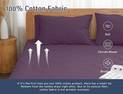 Pillow Cases, King Size Cotton Percale Weave Pillowcases, Pre-Shrunk Breathable and Hypoallergenic Pillowcases, Set of 2 (2 Piece King 20 Inch x 40 Inch, Dark Purple)