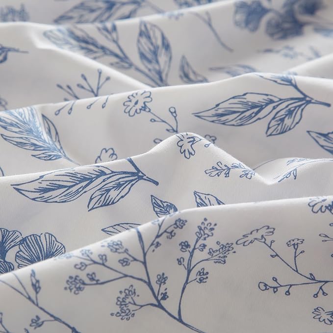 VM VOUGEMARKET 3 Pieces Blue White Duvet Cover Queen Floral Botanical Comforter Cover with Zipper Soft Cotton Cottagecore Bedding Set for Girls Women-90x90 Inch