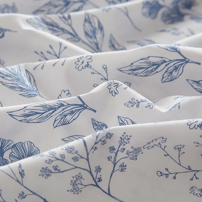 VM VOUGEMARKET 3 Pieces Blue White Duvet Cover Queen Floral Botanical Comforter Cover with Zipper Soft Cotton Cottagecore Bedding Set for Girls Women-90x90 Inch