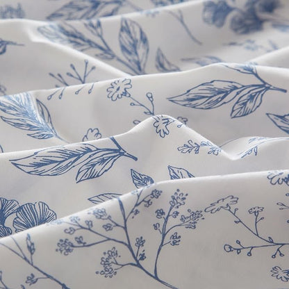 VM VOUGEMARKET 3 Pieces Blue Flower Duvet Cover Set Twin Cottagecore Botanical Duvet Cover with 2 Pillowcases 100% Cotton Leaves Bedding Set Vintage Garden Style for Teen Girls-68 X86