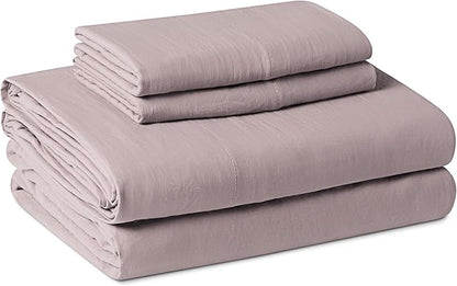 Amazon Basics Queen Bed Sheet, 4-Piece Bedding Set, Double Brushed Microfiber, Ultra Soft, Easy Care, Purple