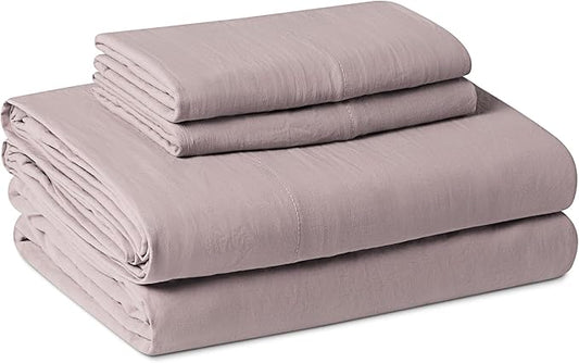 Amazon Basics Queen Bed Sheet, 4-Piece Bedding Set, Double Brushed Microfiber, Ultra Soft, Easy Care, Purple