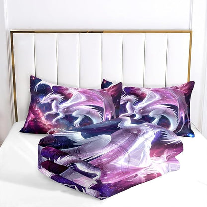 Pink White Western Dragon Comforter Set King Size Castle Fairy Cartoon Bedding Set for Kids Boys Teens Women Decor 3D Animals Quilt Set