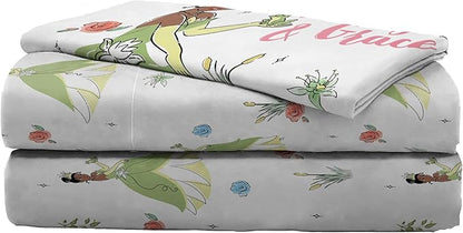 Jay Franco Kids Sheet Cartoon Set with Fitted, Flat Sheets & Pillow Cover - Ultra-Soft Bedding with Pillowcase for Room Decor, White - Tiana, 3 Piece Twin