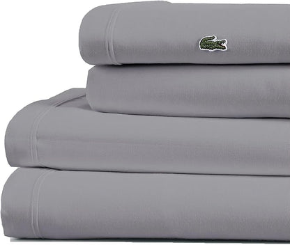 Lacoste 100% Cotton Percale 3-Piece Sheet Set – Cool, Crisp, Matte, and Durable, Oeko-Tex Certified – Solid, Sleet, Twin