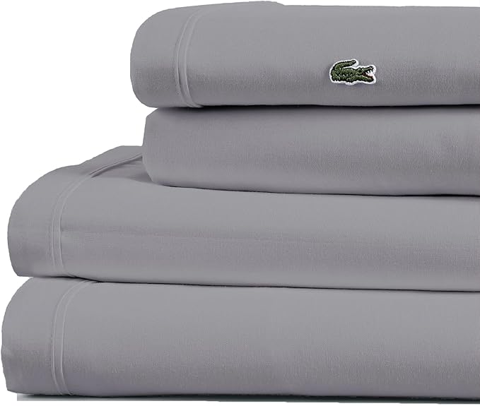 Lacoste 100% Cotton Percale 4-Piece Sheet Set – Cool, Crisp, Matte, and Durable, Oeko-Tex Certified – Solid, Sleet, California King