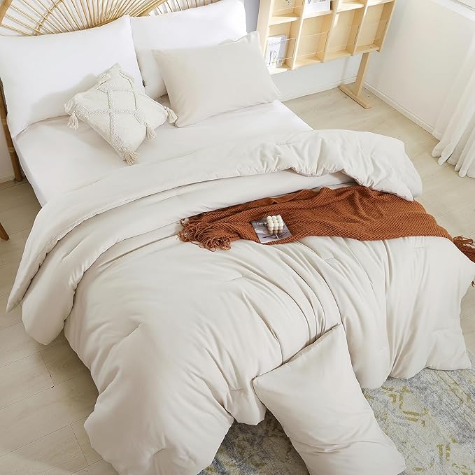 weigelia Beige Comforter Set King Size - 3 Pieces Lightweight Solid Bedding Comforter Set - All Season Fluffy Microfiber Bed Set (1 Comforter, 2 Pillowcases)