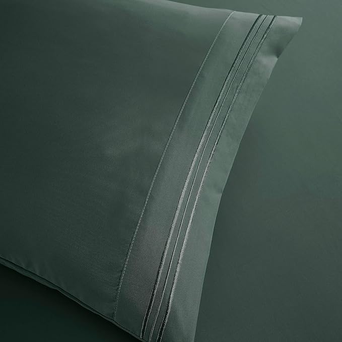 Clara Clark Bed Sheets, Premier 1800 Series Bed Sheet Set, Deep Pocket, Wrinkle, Fade, Stain Resistant, Luxury Soft Bedding Sheets & Pillowcases, Full, Forest Green