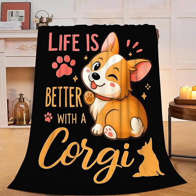 Corgi Blanket Super Soft Warm Fluffy Fleece Flannel Dog Animal Throw Blanket Cozy Fuzzy Plush Stuff Bedding Blankets Gifts for Women Kids Boys Girls Adults 60"X50"
