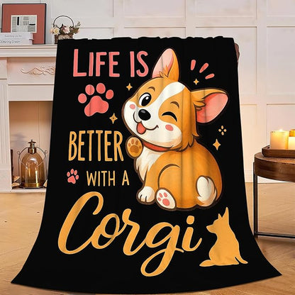 Corgi Blanket Super Soft Warm Fluffy Fleece Flannel Dog Animal Throw Blanket Cozy Fuzzy Plush Stuff Bedding Blankets Gifts for Women Kids Boys Girls Adults 80"X60"
