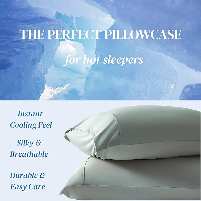 Cooling Pillowcases for Hot Sleepers, King Size, Silky Soft, Aqua Gray (4 Pieces)