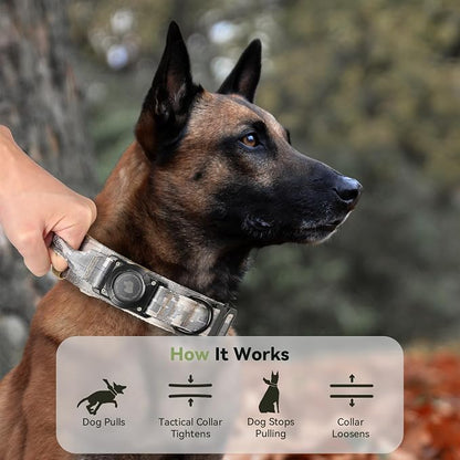 2026 Upgrade Waterproof Tactical AirTag Dog Collar, Built in AirTag Holder | Comfortable Control Handle, Quick Release Metal Buckle, Durable 1000D Nylon, For Medium to Large Dogs, Digital camo, M