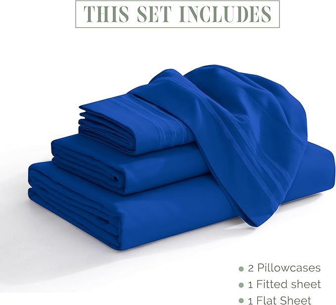 Elegant Comfort Luxurious 1500 Premium Hotel Quality Microfiber 4-Piece Sheet Set, 18-24 Inches Deep - Extra Deep Pocket Sheets - Ultra Soft 4PC Deep Pocket Sheets, King, Royal Blue