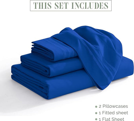 Elegant Comfort Luxurious 1500 Premium Hotel Quality Microfiber 4-Piece Sheet Set, 18-24 Inches Deep - Extra Deep Pocket Sheets - Ultra Soft 4PC Deep Pocket Sheets, Twin/Twin XL, Royal Blue