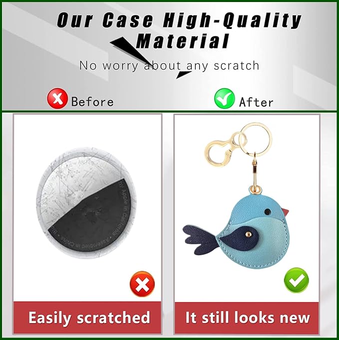 BORKUANA Leather Keychain Holder Case Compatible with AirTag,Cute Protective Cover with Keyring