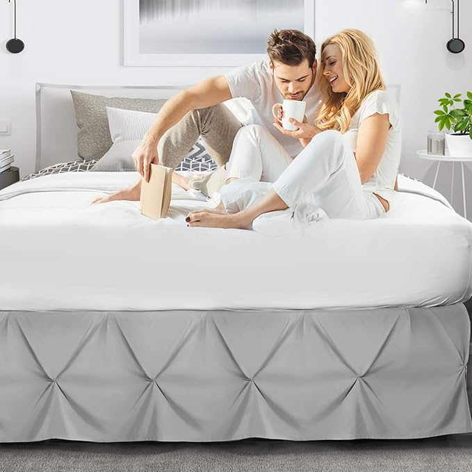 Nestl Light Grey Bed Skirt King Size, Pinch Pleat King Bed Skirt, 14" Inch Drop King Bedskirt, Hotel Quality Light Grey Bed Skirts, Microfiber Bedskirt for King Bed, Light Grey King Size Bed Skirt