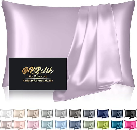 Silk Pillowcase for Hair and Skin, Mulberry Silk Pillow Cases King Size, Anti Acne Cooling Sleep Both Sides Natural Silk Satin Pillow Case Covers with Hidden Zipper, Gifts for Women Men, Lavender