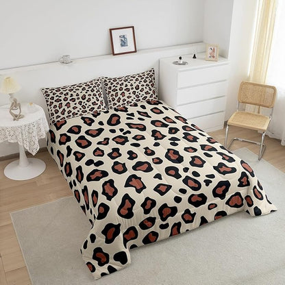 Feelyou Leapord Comforter Set King Size Leopard Print Comforter for Boys Girls Teens Cheetah Print Bedding Set Morden Duvet Set Room Decor Pale Brown Quilt Set