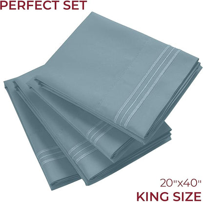 Mellanni Pillow Cases Set - 4 PC Iconic Collection Pillowcases - Hotel Luxury, Extra Soft, Cooling Pillow Covers - Wrinkle, Fade, Stain Resistant (King 20" x 40", Spa Blue)
