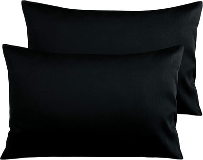 NTBAY Egyptian Cotton Queen Pillowcases - Set of 2, 500 Thread Count Cotton Pillowcases - Soft and Breathable Envelope Closure Pillow Cases - 20x30 Pillow Covers for Bed, Black