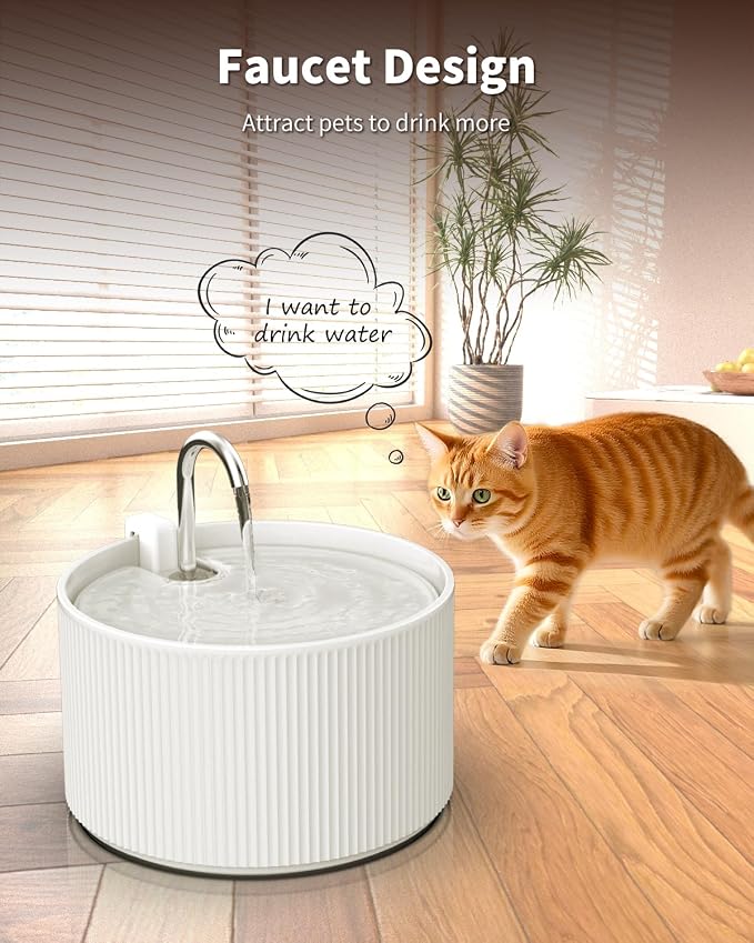 Ceramic Cat Water Fountain, 2.2L/74oz Cat Drinking Fountain | Quiet Pet Fountain for Indoor Cats and Small Dogs, BPA-Free Ceramic, Easy to Clean