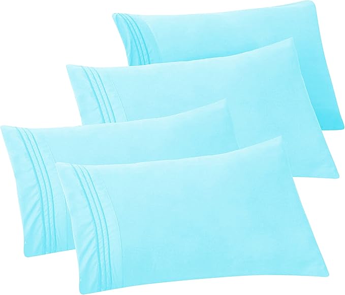 Elegant Comfort 4-PACK Solid Pillowcases 1500 Premium Hotel Quality Microfiber - Smooth Weave, Wrinkle and Stain Resistant, Easy Slip-On, 4-Piece Set, King Pillowcase, Aqua