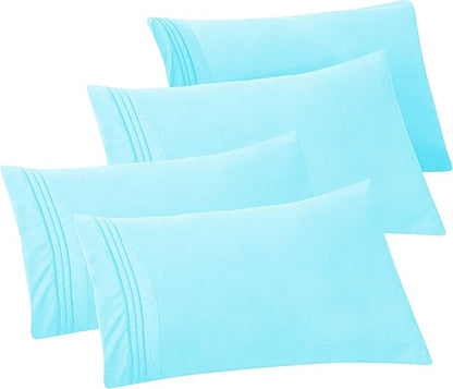 Elegant Comfort 4-PACK Solid Pillowcases 1500 Premium Hotel Quality Microfiber - Smooth Weave, Wrinkle and Stain Resistant, Easy Slip-On, 4-Piece Set, King Pillowcase, Aqua