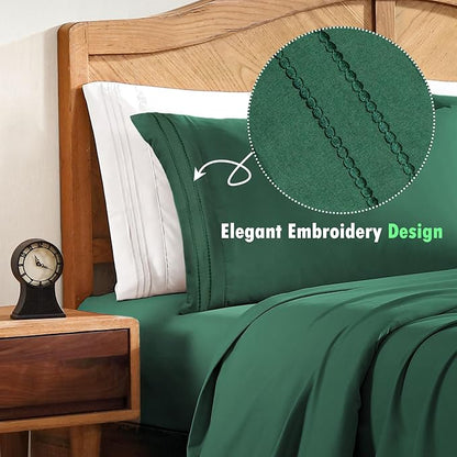 ClevaHome Full Sheet Set, 4-Piece Full Size Sheets, Lightweight & Super Soft Easy Care Microfiber– Shrinkage & Fade Resistant Bedding Set with 14'' Deep Pockets (Forest Green)