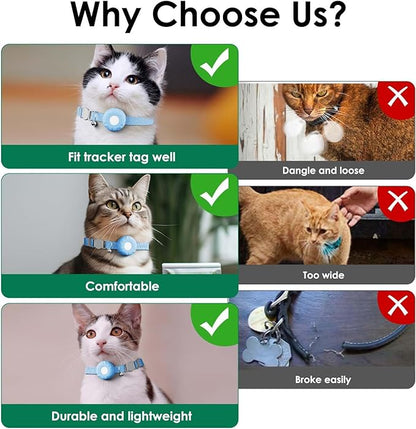 GPS Tracker for Cats, Compatible with Apple Find My App (Only iOS), No Monthly Fee Cat Tracker, Waterproof (White Tracker, Blue Cat Collar)