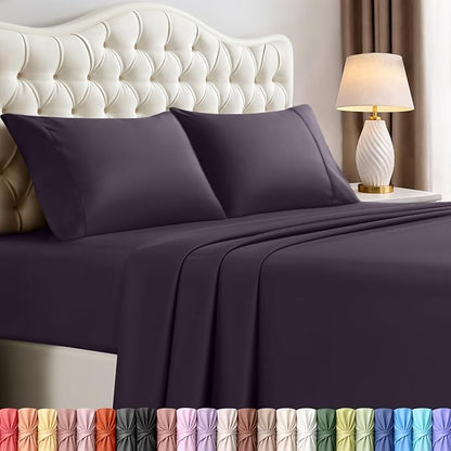 Utopia Bedding Queen Size Sheet Set – 4 Piece Bed Sheets, Soft and Breathable Microfiber, Includes 1 Fitted Sheet, 1 Flat Sheet and 2 Pillowcases – Oeko-Tex - (Dark Purple)