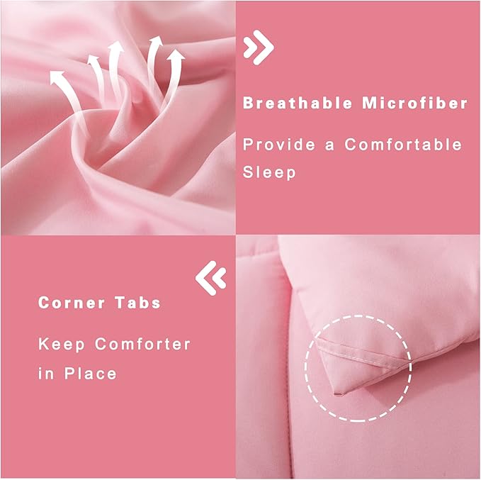 DOWNCOOL Queen Comforter Set -All Season Bedding Comforters Sets with 2 Pillow Cases-3 Pieces Bedding Sets Queen -Down Alternative Pink Queen Size Comforter Sets(88"x92")