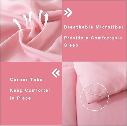 DOWNCOOL Queen Comforter Set -All Season Bedding Comforters Sets with 2 Pillow Cases-3 Pieces Bedding Sets Queen -Down Alternative Pink Queen Size Comforter Sets(88"x92")