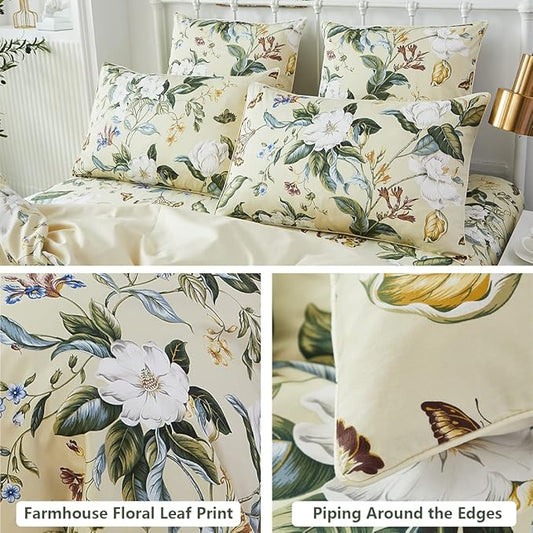 WINLIFE 100% Cotton Pillowcases Green Leaf Pattern Printed Pillow Cases Queen Size Pillow Cover Set of 2 (Queen 20x30'', Farmhouse Leaves)