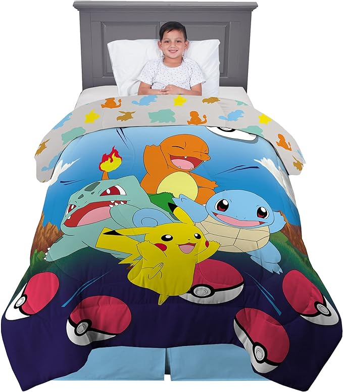 Pokemon Kids Bedding Super Soft Microfiber Reversible Comforter, Twin/Full, (Officially Licensed Product) by Franco