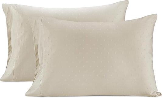 LANE LINEN Pillow Case Covers King, Set of 2, 100% Egyptian Cotton Sateen, Soft Cool & Smooth 1000 Thread Count Pillow Cases - Swiss Dot - Ivory